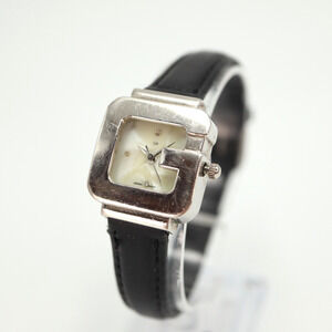 Vintage GA Womens Watch 22mm MOP Dial Silver Tone G Black Band with New Battery